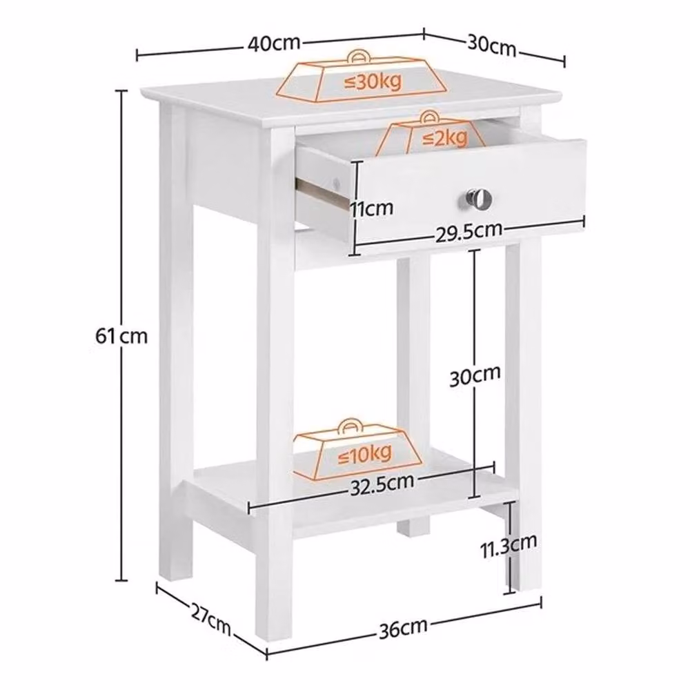 EONLION Set of 2 Modern White MDF Bedside Tables – 2