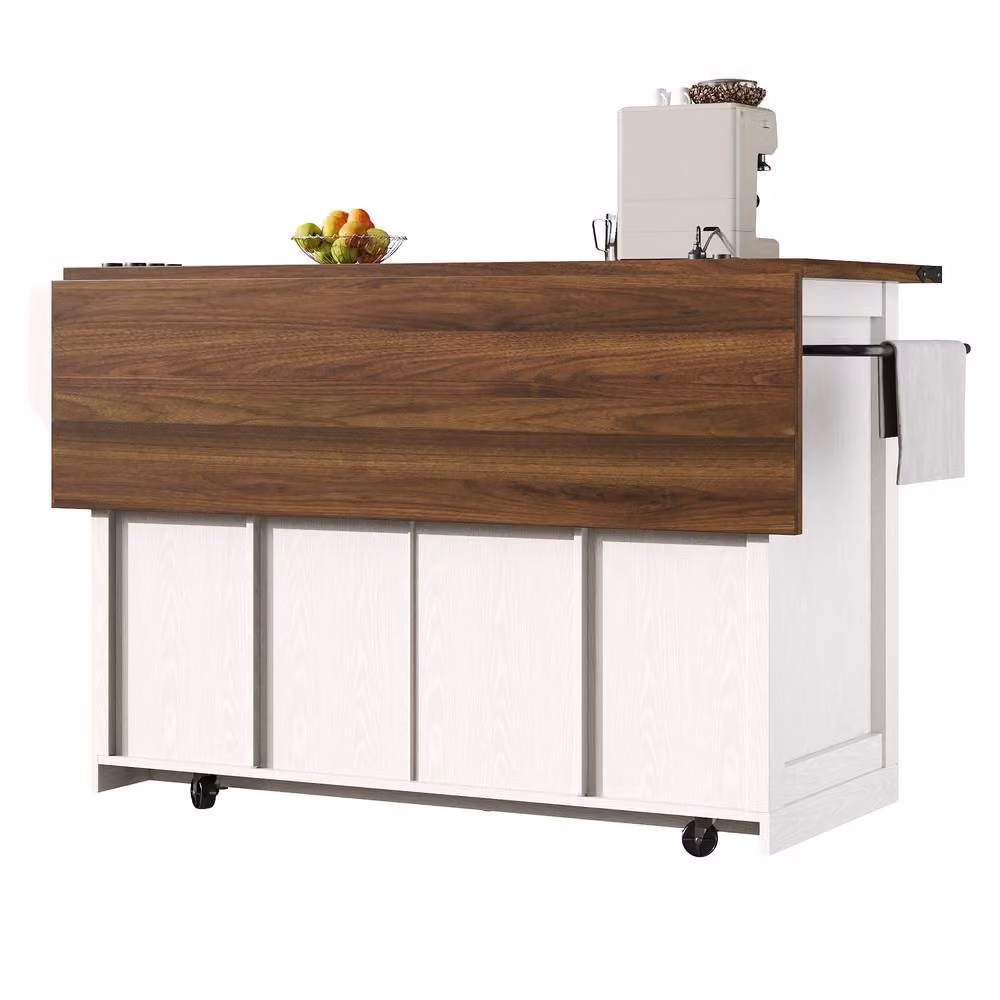 Merax Mobile Kitchen Island Trolley with Drop Leaf Worktop and Storage, White, H 91.5 x W 120.2 x D 45.0 cm – 6