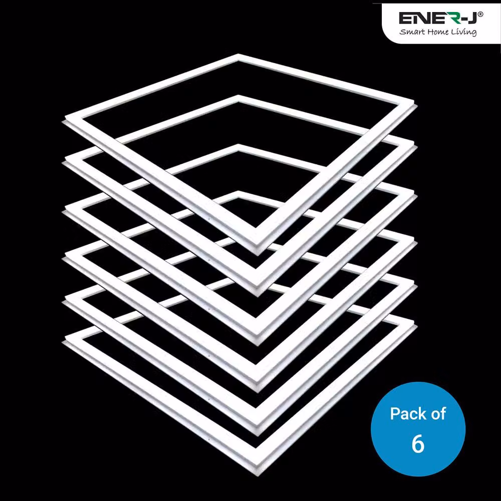 ENER-J Pack of 6 LED Borderline Recessed Panel Lights, White, 40W, 4000 Lumens, 6000K, W/D/H: 60 x 60 cm – 2