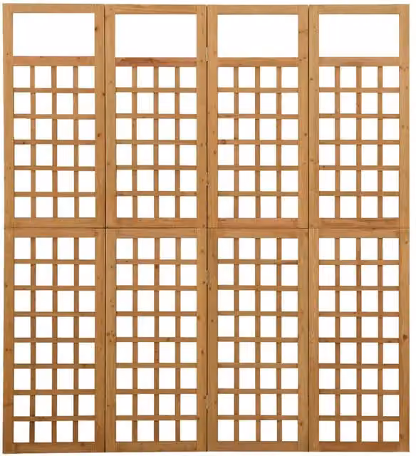 Berkfield Home 4-Panel Solid Fir Wood Room Divider and Trellis in Brown, W: 161 cm, H: 180 cm