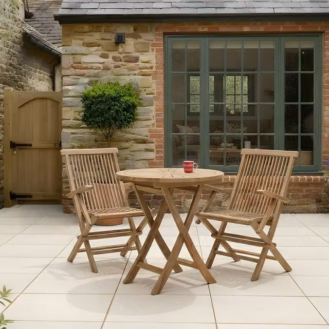 Charles Bentley Pair of Solid Teak Wood Folding Garden Arm Chairs in Natural Brown, H 89 x W 48 x D 40 cm – 1