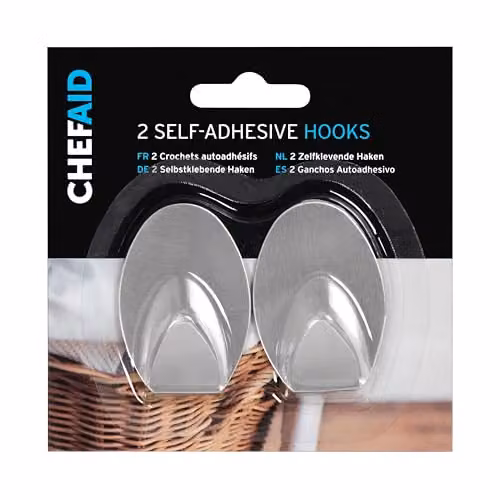 Chef Aid Stainless Steel Self Adhesive Wall Hooks in Silver – 2