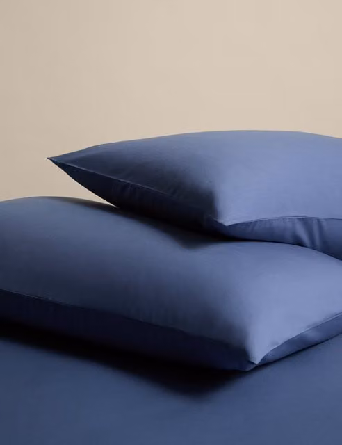M&S 2 Pack Breathable Cotton Rich Plain Pillowcases in Slate Blue