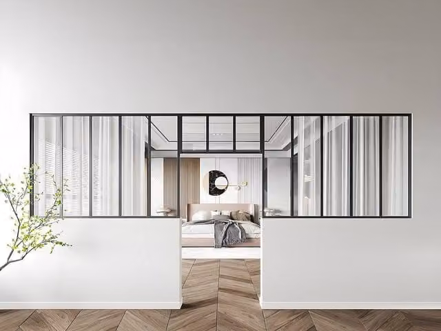 Vente-unique Set of 2 Modern Studio-Style Glass Panels in Black Powder Coated Aluminium