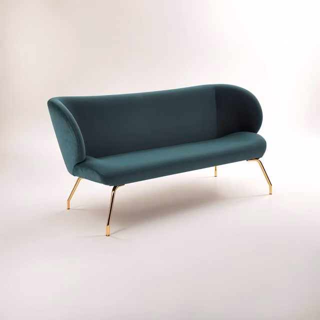 Orsina Modern 2 Seat Green Velvet Sofa with Gold Metal Legs by Interiors by Premier