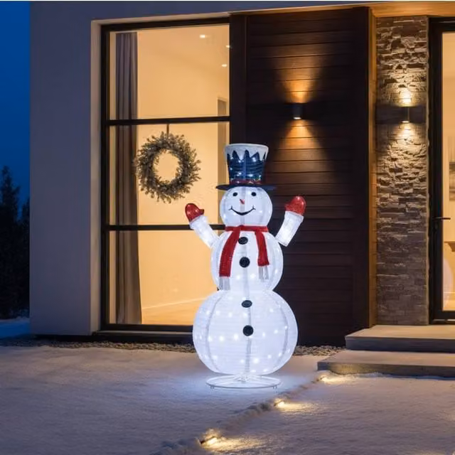 Garden Greatness White LED Light Up Pop Up Snowman Decoration, Height: 1.8 m – 1