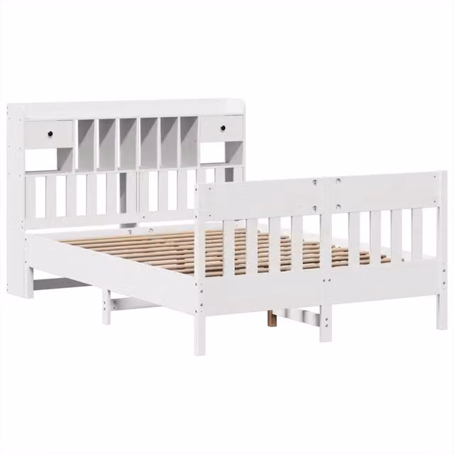 Berkfield Home Decorative White Pine Wood Bed Frame with Drawers, W/D/H: 156 x 150 x 110 cm, King Size – 1