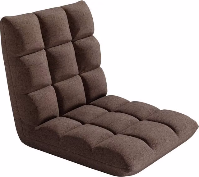 KORVIXA Brown Fabric Floor Lazy Sofa Chair with Adjustable Headrest and Back Support