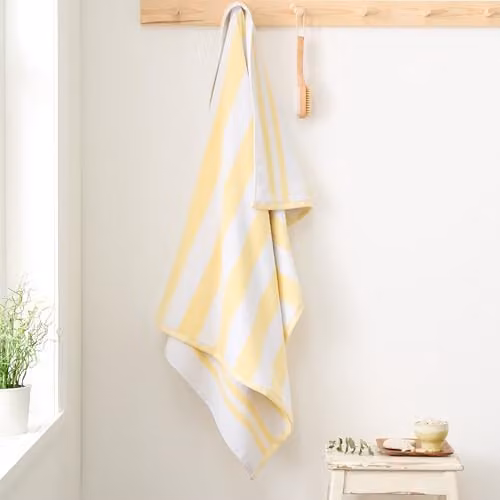 Bianca Reversible Stripe Cotton Jacquard Bath Sheet in Yellow W: 100 cm, H: 150 cm