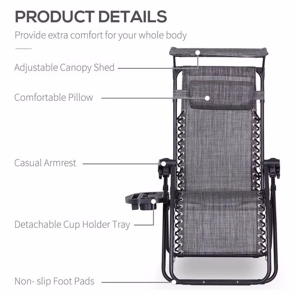 NESTLUNE Zero Gravity Adjustable Patio Lounge Chair in Grey with Textilene Fabric and Metal Frame – 5