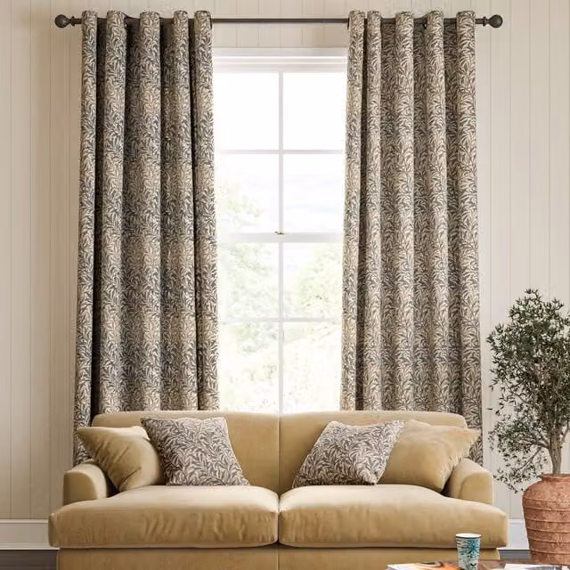 William Morris Willow Bough Made To Measure Semi-Transparent Floral Eyelet Curtains in Beige