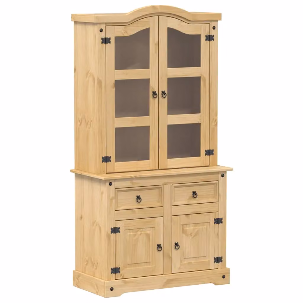 Berkfield Home Corona Glass Display Cabinet in Brown Solid Pine, W/D/H: 100 x 48.5 x 179 cm – 2