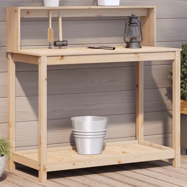 Berkfield Home Rustic Solid Pine Potting Table with Shelves, Brown, W: 108 cm, D: 50 cm, H: 109.5 cm