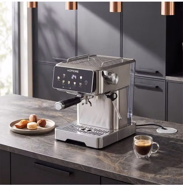 Living and Home Espresso Machine with Milk Frother and Touch Display in Silver