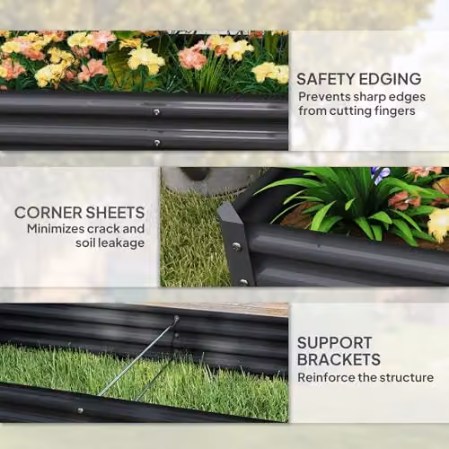 Outsunny Galvanised Steel Raised Garden Bed, Grey, W: 180 cm, D: 90 cm, H: 30 cm – 4