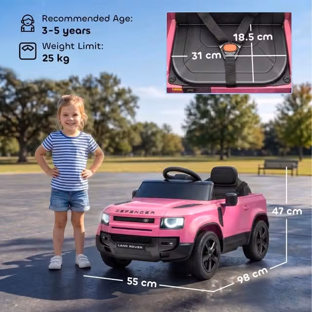 AIYAPLAY Licensed Land Rover Defender 12V Kids Electric Ride on Car, Pink