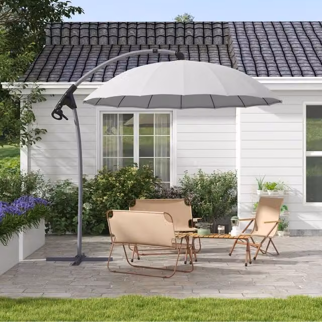 Outsunny 2.7m Cantilever Banana Parasol with Crank Handle and 16 Ribs in Grey