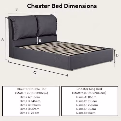 OAT Home Chester Upholstered Ottoman Storage Bed Frame with Pillow Headboard, Anthracite Grey, W/D/H: 180 x 200 x 158 cm – 2