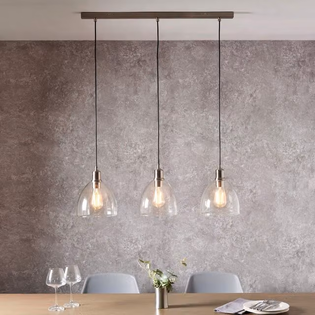 Pagazzi Jacob 3 Light Silver and Transparent Glass Pendant Bar Light