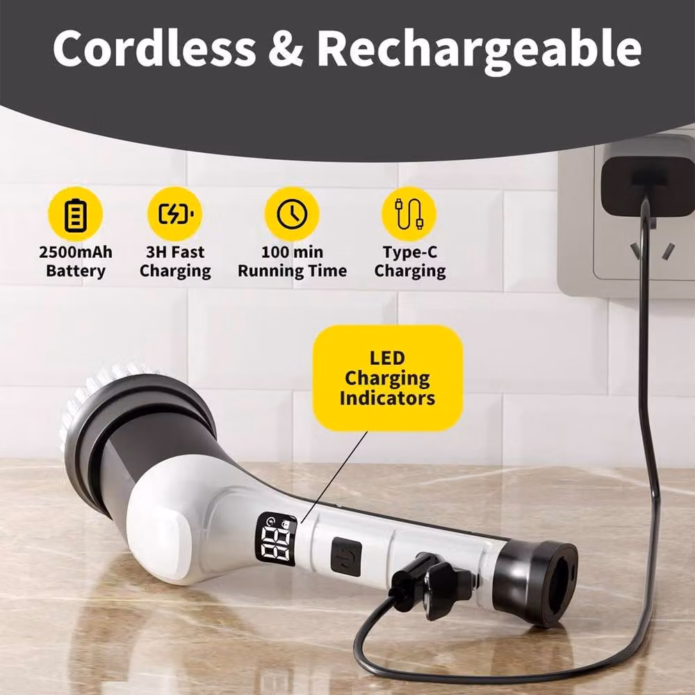 Ventryn 6-in-1 Electric Cleaning Brush with Rotating Heads in White – 4