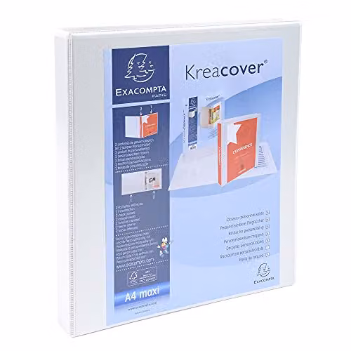 Exacompta Customisable Rigid Ring Binder with 2 Pockets, A4, White – 1