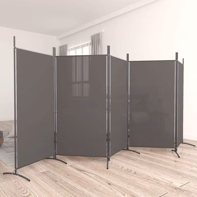 Berkfield Home 5-Panel Fabric Room Divider in Anthracite and Black, W: 433 cm, H: 180 cm