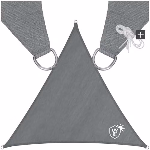 tectake Triangular Sun Shade Sail with UPF 50+ UV Protection, Grey HDPE Polyethylene Fabric, W/D/H: 3 x 3 x 3 m – 1