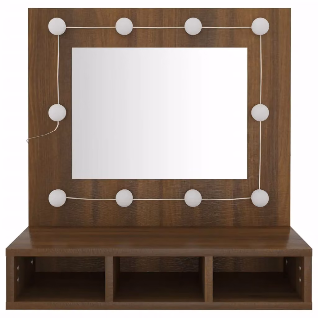 Berkfield Home Modern Mirror Cabinet with LED Lighting in Brown Oak, W/D/H: 60 x 31.5 x 62 cm – 3