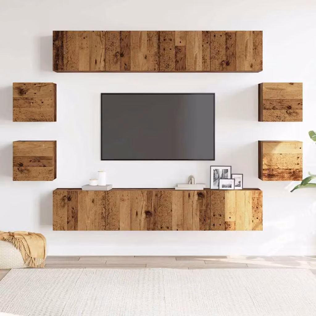 Berkfield Home Modern Wall Mounted TV Cabinet Set of 8 in Brown Old Wood Engineered Wood – 3