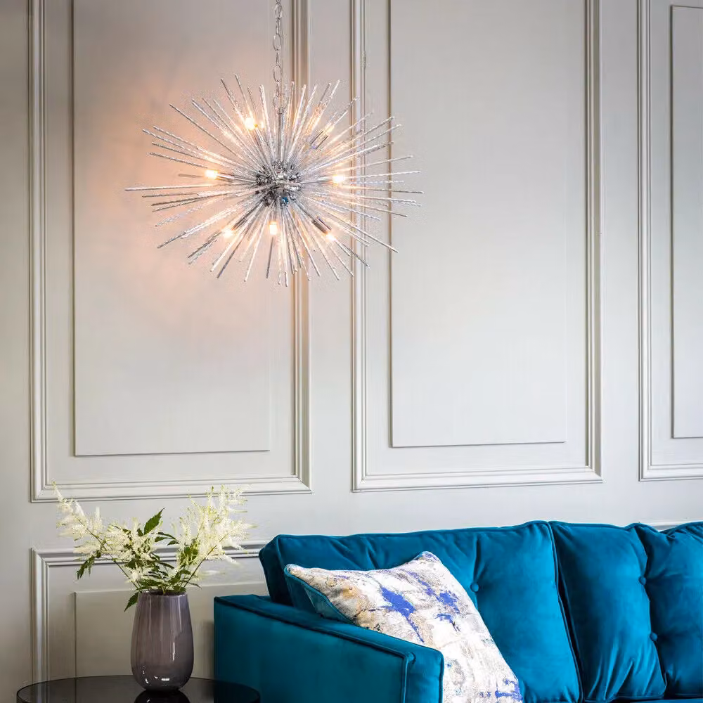 Loops Chrome Multi Light Ceiling Pendant with 9 Bulbs and Multicolour Glass Detail – 3