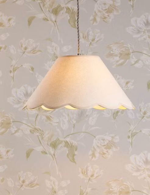 Laura Ashley Cordwell Scallop Easy Fit Fabric Pendant Light in Beige