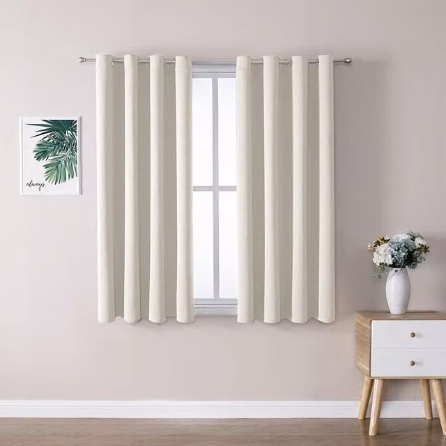 Livingandhome Pair of Beige Blackout Fabric Curtains with Eyelets, W: 137 cm, H: 117 cm