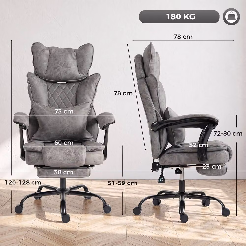 HOMCOM Executive Big and Tall Office Chair in Grey with Headrest, Lumbar Support and Armrests – 3