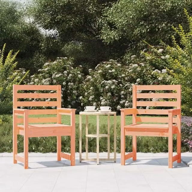Berkfield Home Set of 2 Brown Solid Douglas Wood Garden Chairs with Armrests W/D/H: 60 x 48 x 91 cm – 1