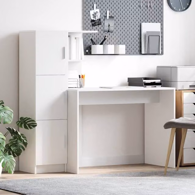 Berkfield Modern White Wall Mounted Floating Writing Desk in MDF Wood – 1