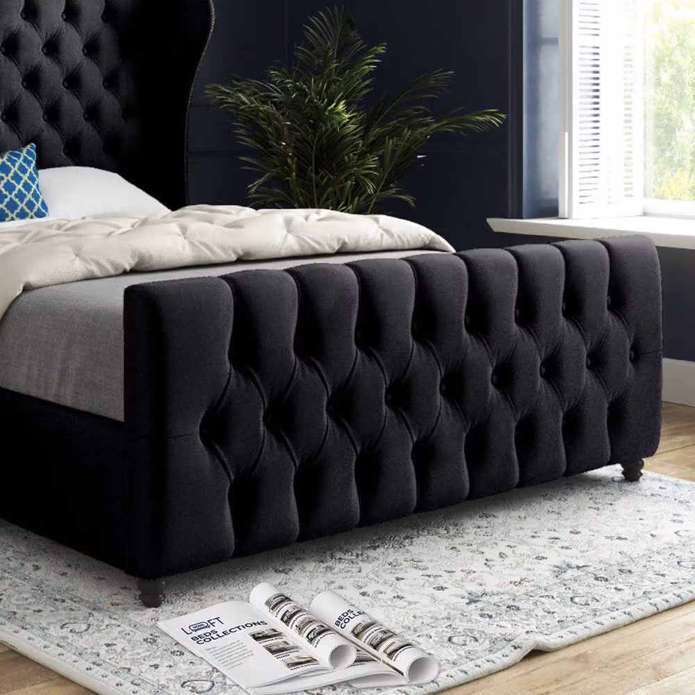 KDMD Kettering Super King Upholstered Designer Bed Frame in Black Soft Velvet, W/D/H: 200 x 189 x 137 cm – 5