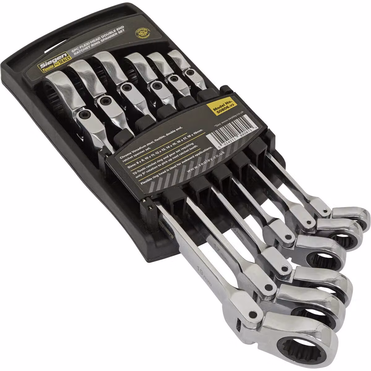 Loops 6-Piece Flexible Head Double Ended Ratchet Ring Spanner Set, 12-Point Metric Wrench in Silver and Multicolour – 2