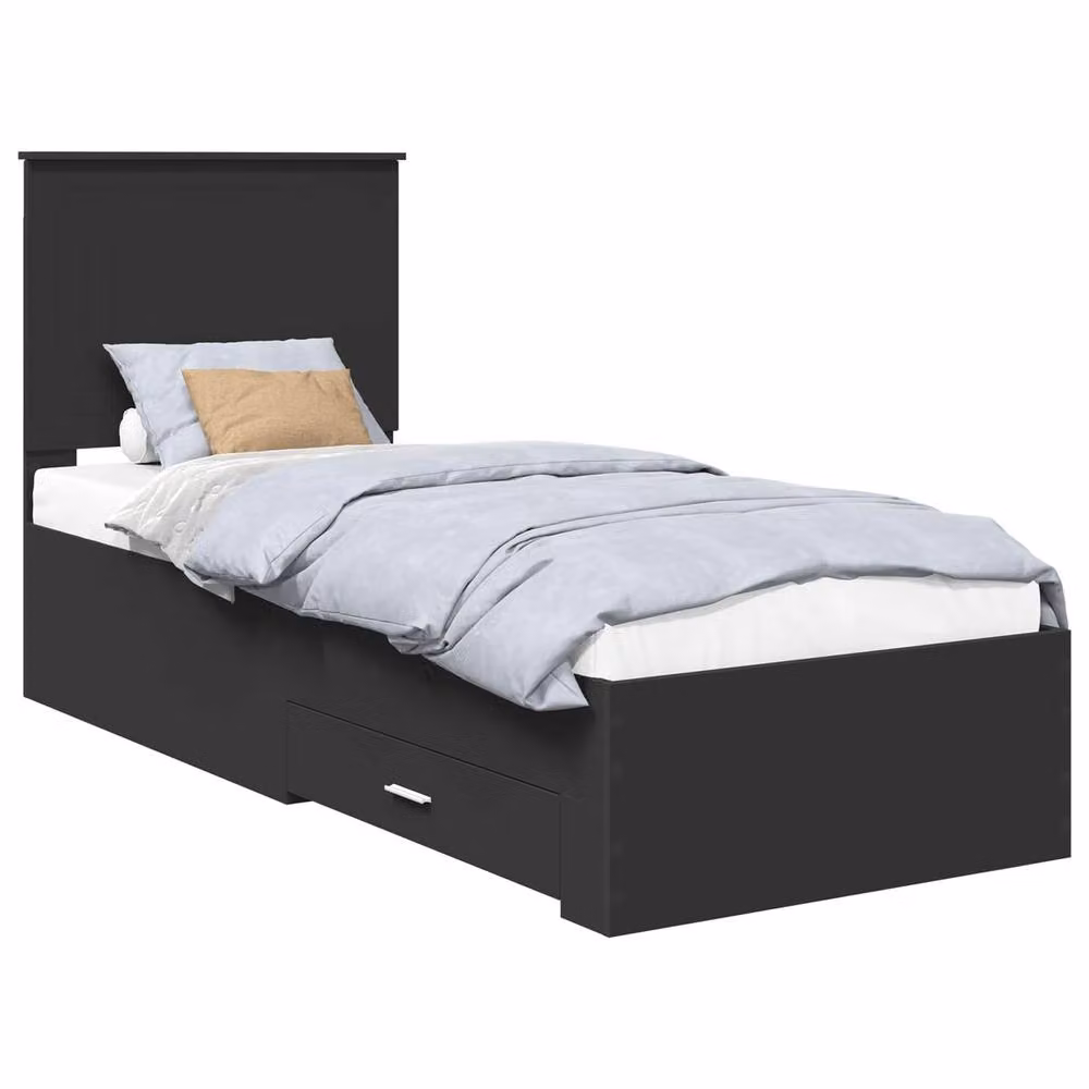 Berkfield Home Modern Black and Silver Engineered Wood Bed Frame with Drawers W/D/H: 70 x 190 cm – 2