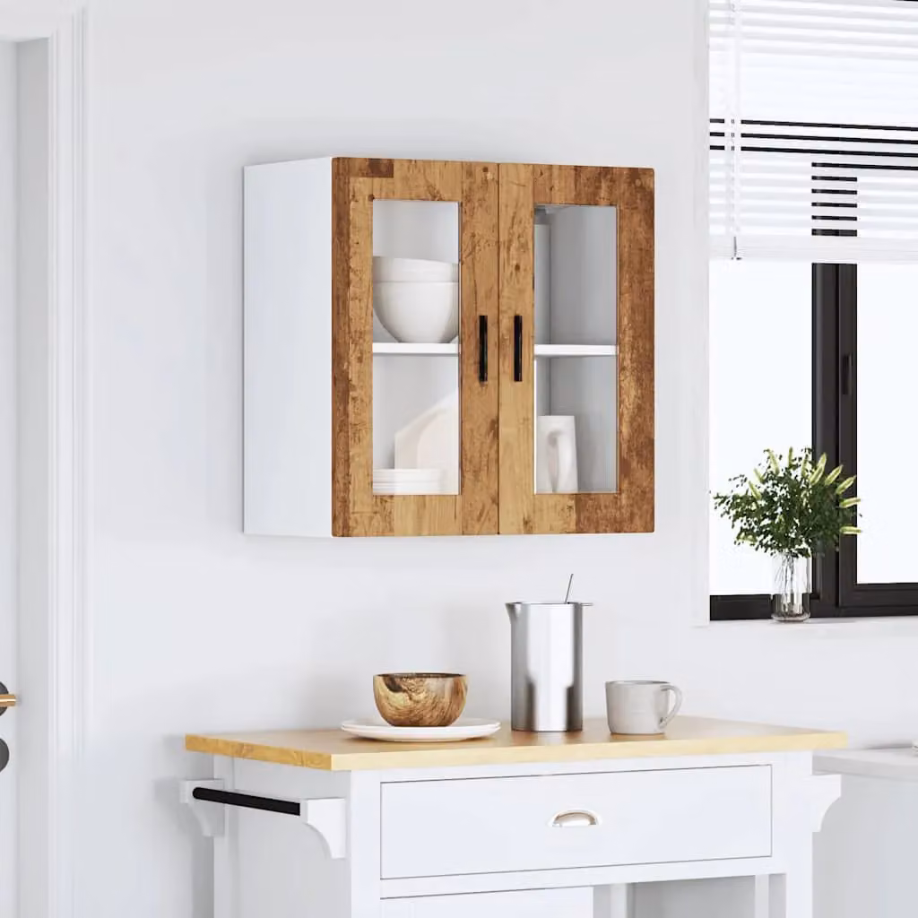 Berkfield Home Porto Kitchen Wall Cabinet with Glass Doors in Brown Old Wood – 2