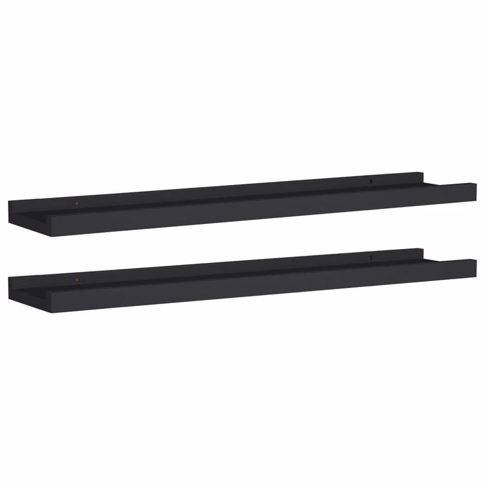 Berkfield Home Set of 2 Black MDF Picture Frame Ledge Shelves, W: 60 cm, D: 9 cm, H: 3 cm – 3