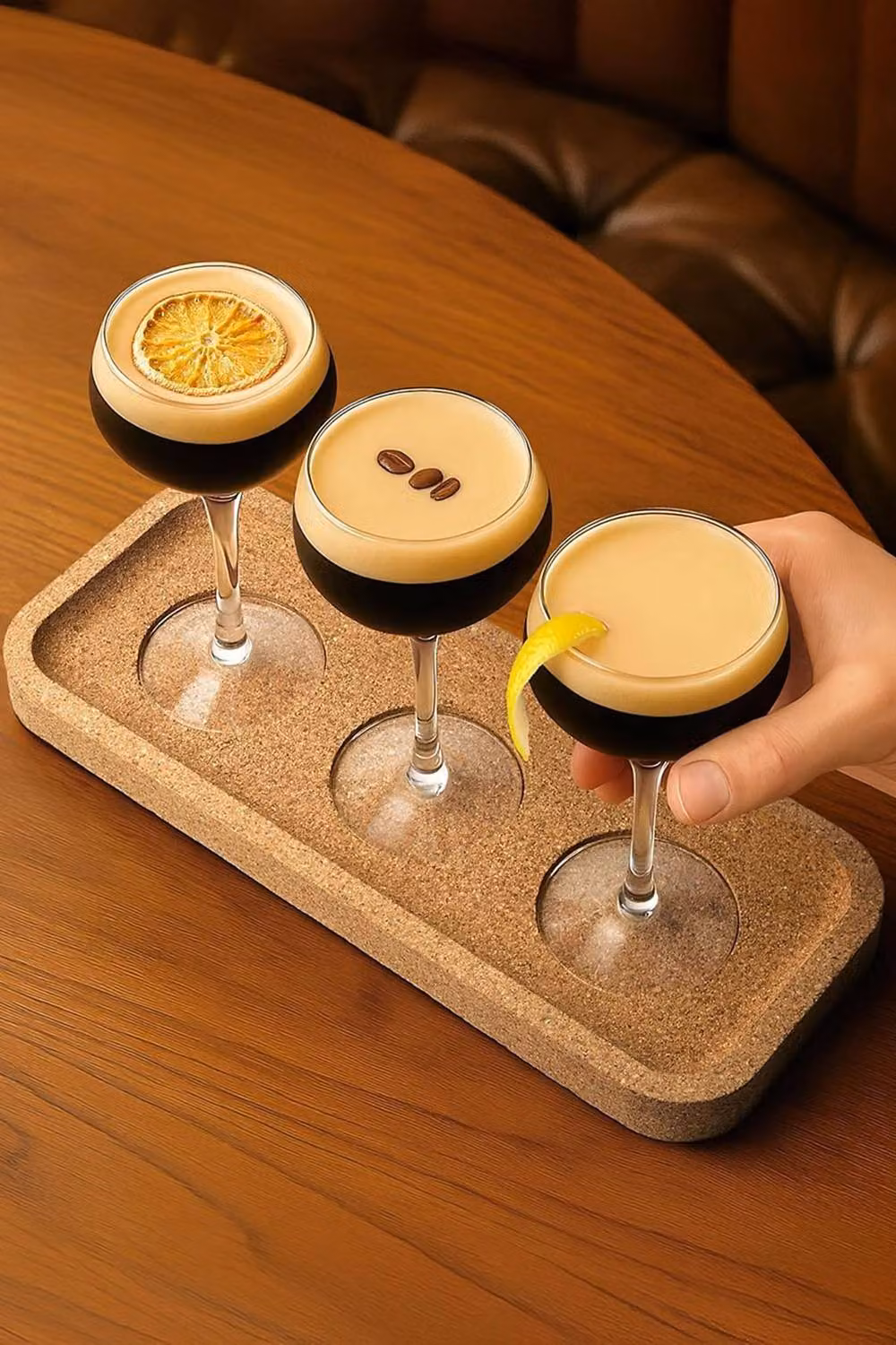 Final Touch Set of 3 Clear Lead-Free Crystal Espresso Glasses with Cork Tray, 140ml – 2