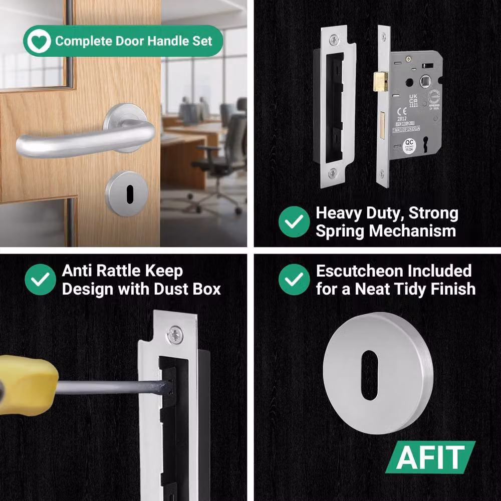 AFIT Brushed Silver Satin Aluminium Return to Door Sash Lock with Key, 150 x 150 mm – 3