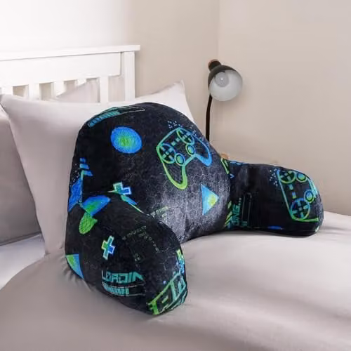 OHS Soft Teddy Fleece Gaming Cuddle Cushion with Arms for Teenagers in Black or Green, W/D/H: 45 x 45 x 30 cm