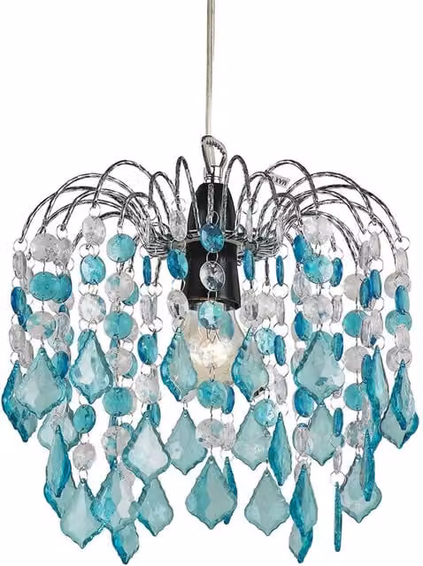Happy Homewares Teal Acrylic Easy Fit Pendant Light Shade with Chrome Metal Frame