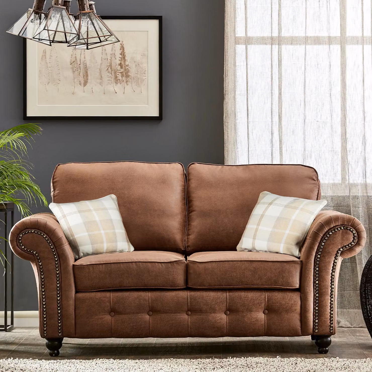 Furnishings For Less UK Oakland 2 Seater Chesterfield Style Synthetic Leather Sofa in Tan – 2
