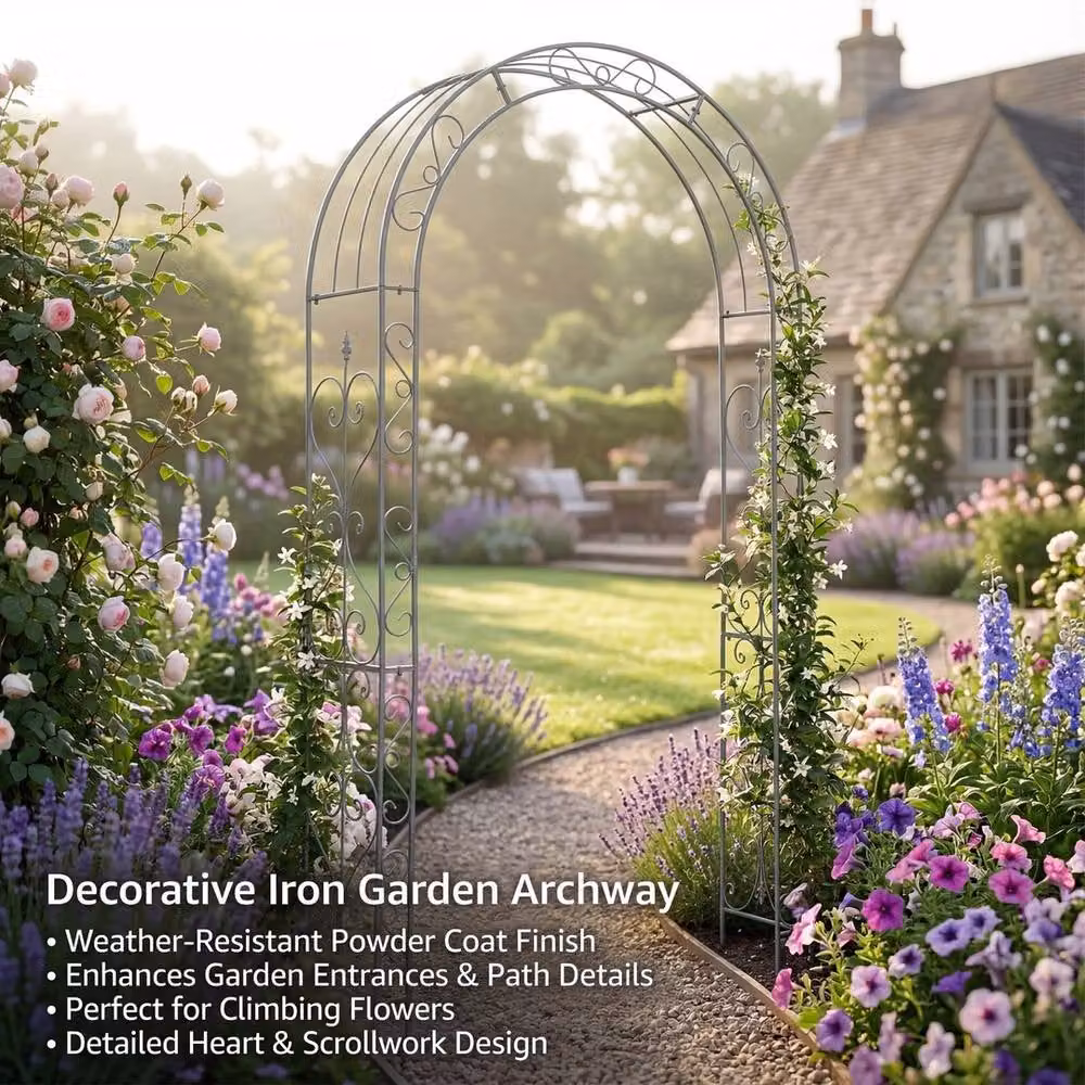 SPETLEK Heavy Duty Metal Garden Arch Trellis in Silver, H 240 cm x W 130 cm x D 100 cm – 2