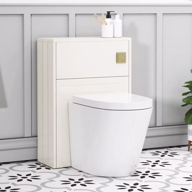 Royal Bathrooms Elmore Classic White Traditional Back to Wall WC Unit with Rimless Ceramic Toilet and Soft Close Seat, Width: 55 cm