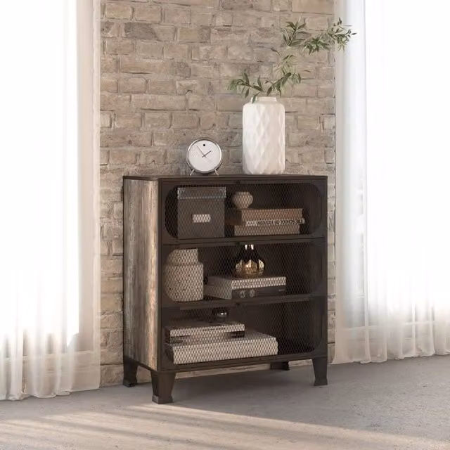 Berkfield Home Industrial Grey Storage Cabinet with Glass Doors, Metal and MDF, W: 72 cm, D: 36 cm, H: 82 cm – 1