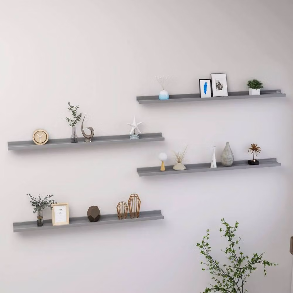 Berkfield Home Decorative Wall Mounted Shelves, 4 Piece Set, Grey, W: 100 cm, D: 9 cm, H: 3 cm – 2