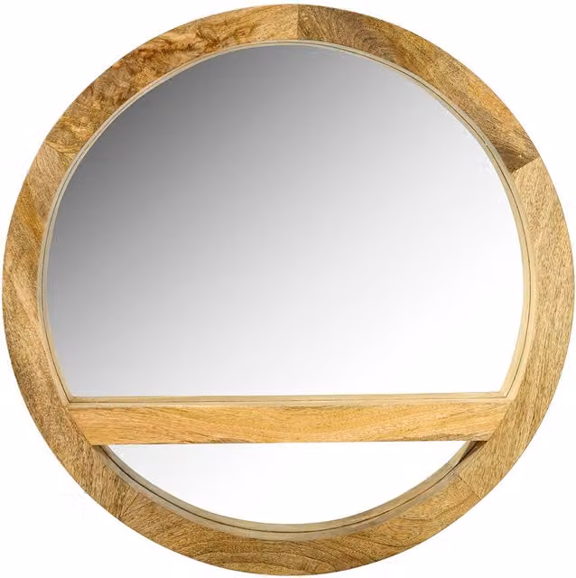 Elm Home And Garden Round Solid Mango Wood Wall Mirror in Brown